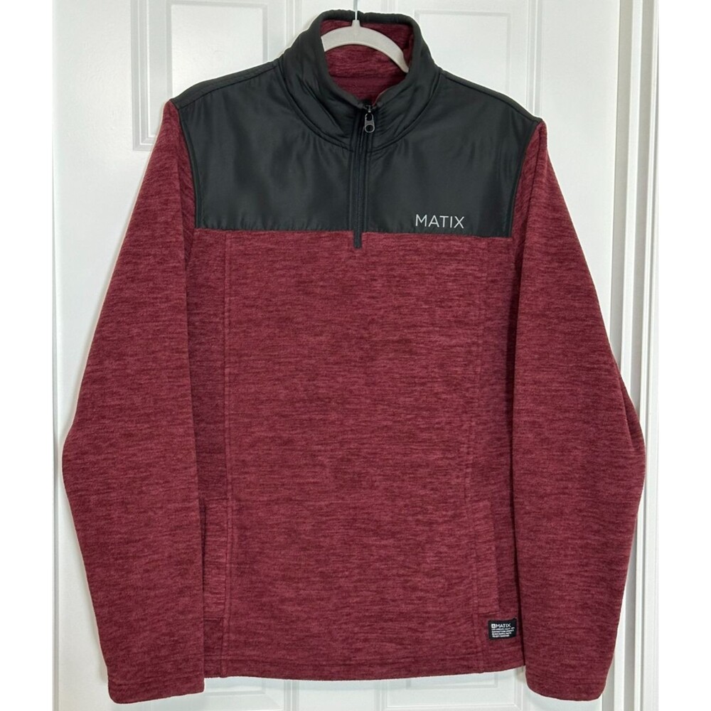 Matix 1/4 Zip Mock Neck Sweater Men's Size M Maroon & Black‎ Outdoors Casual